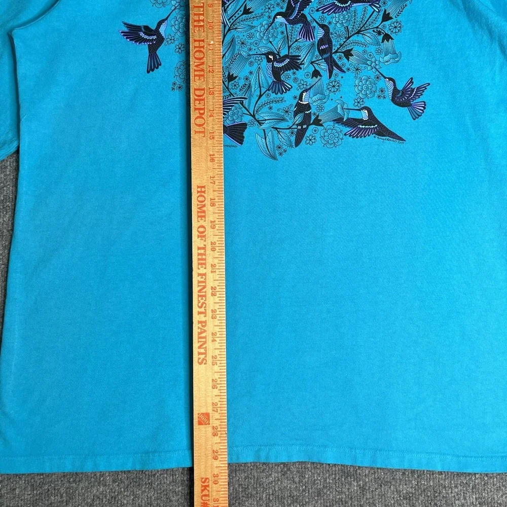 Sabaku Artwear‎ Bouquet Of Hummingbirds Top XL Blue Artsy 3/4 Sleeve